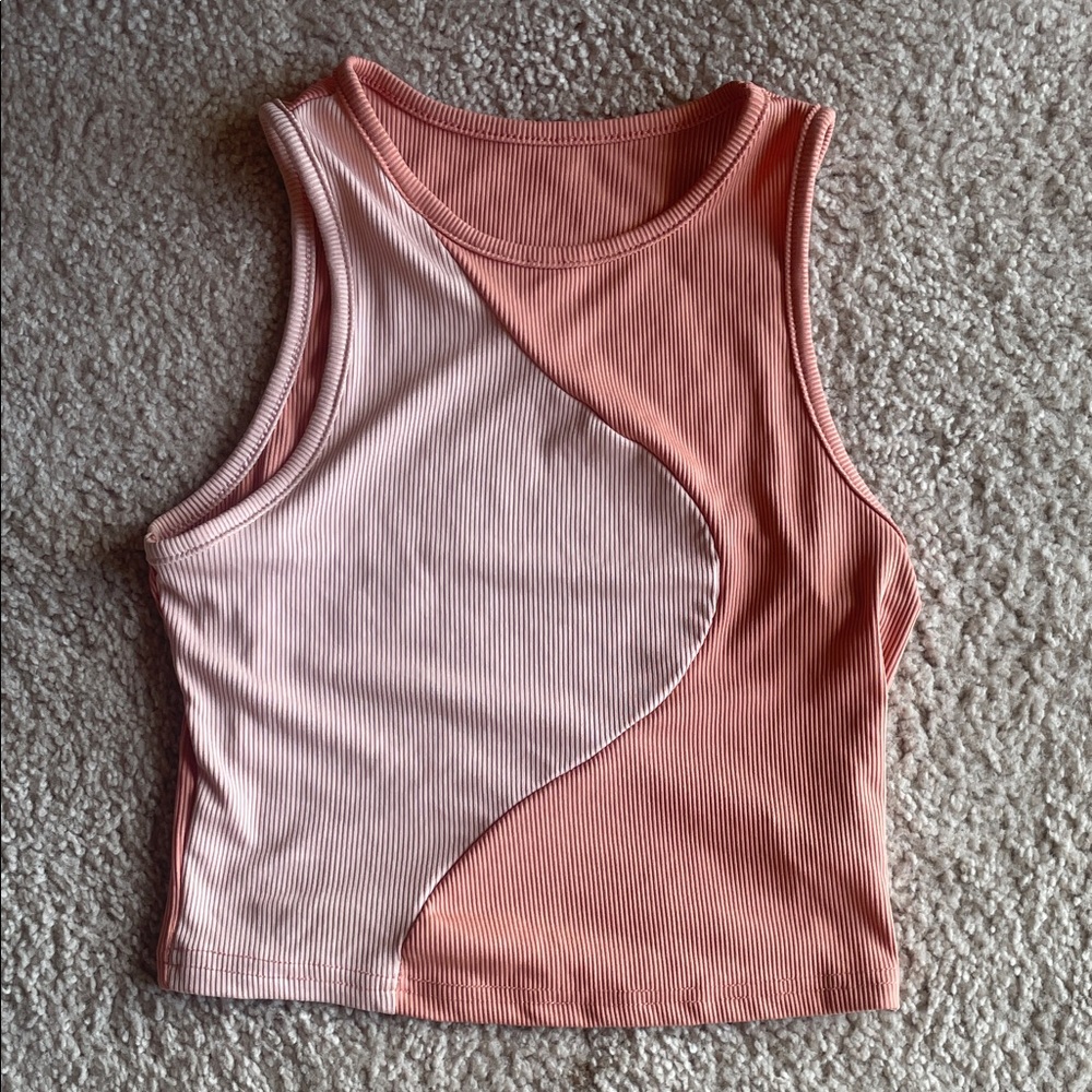 Pink & Cream Colorblock Ribbed Crop Tank Top Size Medium